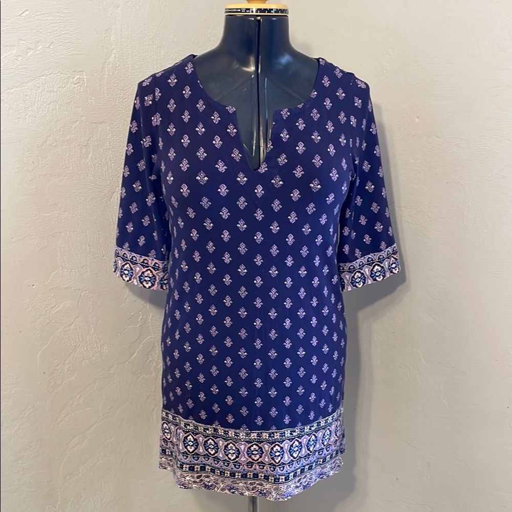 Lucky Brand Blue 3/4 Sleeve Graphic Tunic